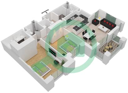 المخططات الطابقية لتصميم النموذج / الوحدة B1/130-111 شقة 2 غرفة نوم - بناية لماع 2