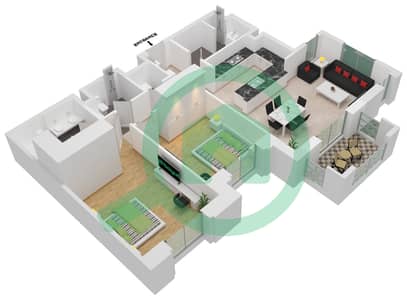 المخططات الطابقية لتصميم النموذج / الوحدة B1/503 شقة 2 غرفة نوم - بناية لماع 2