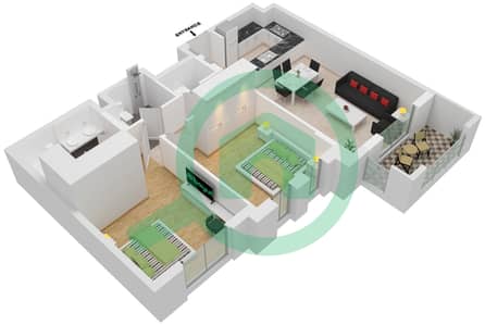 المخططات الطابقية لتصميم النموذج / الوحدة A1/703-803-903 شقة 2 غرفة نوم - بناية لماع 2
