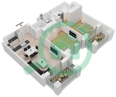 المخططات الطابقية لتصميم النموذج / الوحدة A3/113-212 شقة 2 غرفة نوم - بناية لماع 2
