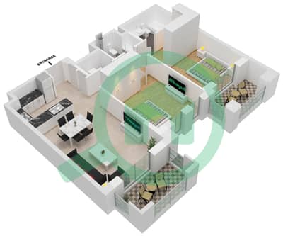 المخططات الطابقية لتصميم النموذج / الوحدة A3/610 شقة 2 غرفة نوم - بناية لماع 2