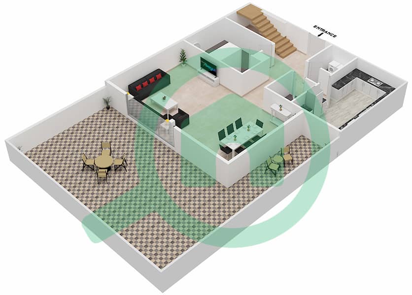 المخططات الطابقية لتصميم النموذج A GROUND & PODIUM LEVEL تاون هاوس 3 غرف نوم - لوريتو 2B Ground Floor interactive3D