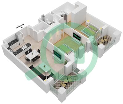 المخططات الطابقية لتصميم النموذج / الوحدة A3/412-512 شقة 2 غرفة نوم - بناية لماع 2