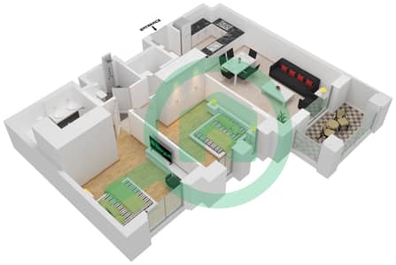 المخططات الطابقية لتصميم النموذج / الوحدة A1/603 شقة 2 غرفة نوم - بناية لماع 2