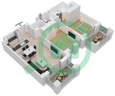 المخططات الطابقية لتصميم النموذج / الوحدة A5/501 شقة 2 غرفة نوم - بناية لماع 2