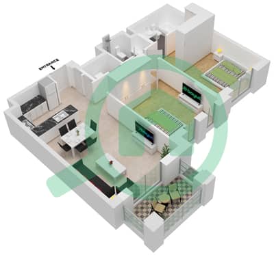 المخططات الطابقية لتصميم النموذج / الوحدة A5/601 شقة 2 غرفة نوم - بناية لماع 2