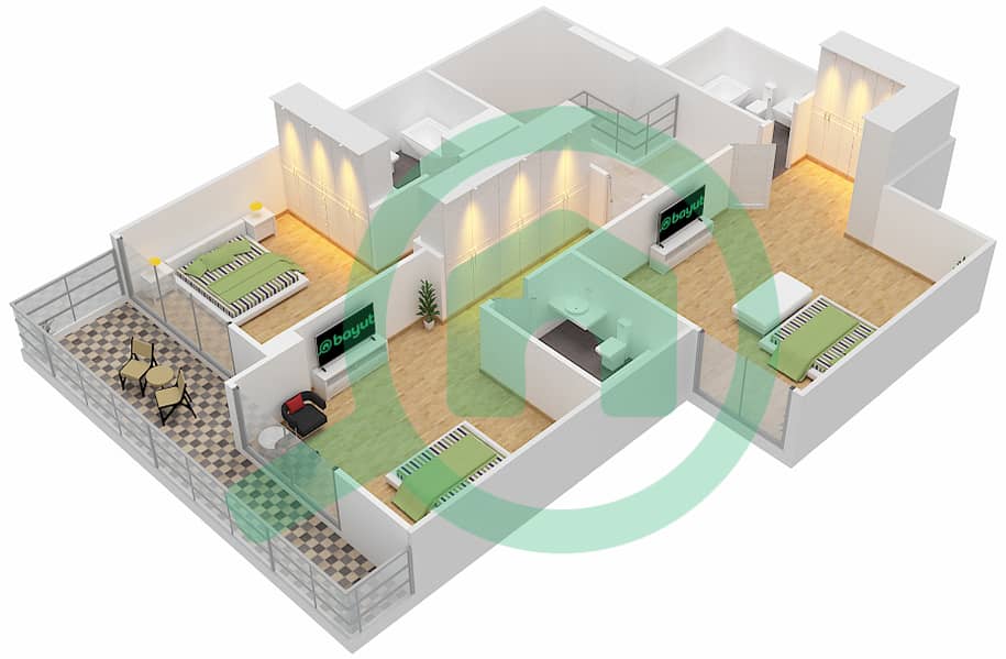 Loreto 2B - 3 Bedroom Townhouse Type A GROUND & PODIUM LEVEL Floor plan Podium Level interactive3D