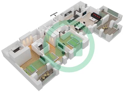 المخططات الطابقية لتصميم النموذج / الوحدة A3/211 شقة 3 غرف نوم - بناية لماع 2