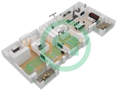 المخططات الطابقية لتصميم النموذج / الوحدة A4/710-807 شقة 3 غرف نوم - بناية لماع 2