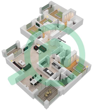المخططات الطابقية لتصميم النموذج / الوحدة B1/802 شقة 4 غرف نوم - بناية لماع 2