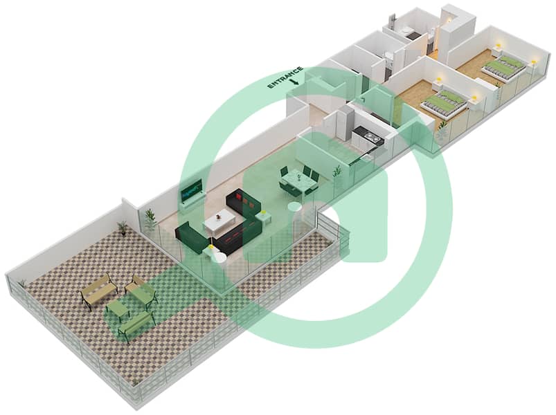 المخططات الطابقية لتصميم الوحدة 01  FLOOR 3 شقة 2 غرفة نوم - لوريتو 2B Floor 3 interactive3D