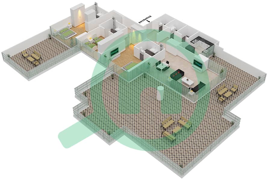 المخططات الطابقية لتصميم الوحدة 02  FLOOR 3 شقة 3 غرف نوم - لوريتو 2B Floor 3 interactive3D
