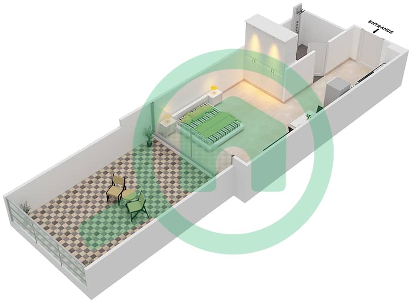 المخططات الطابقية لتصميم الوحدة 04  FLOOR 3 شقة استوديو - لوريتو 2B Floor 3 interactive3D