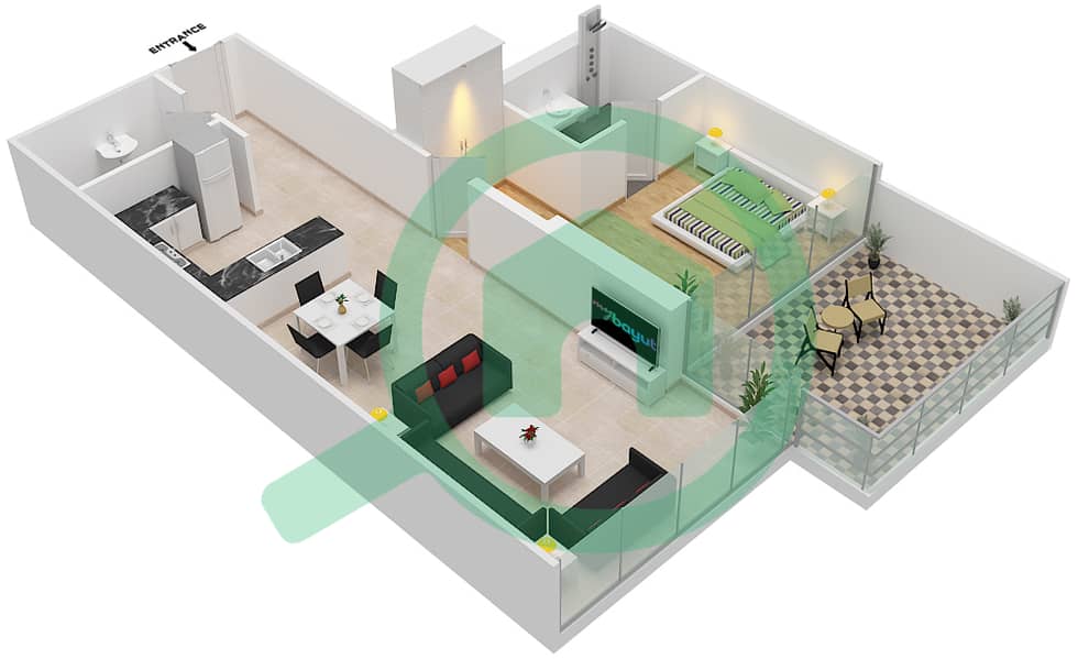 المخططات الطابقية لتصميم الوحدة 07  FLOOR 3 شقة 1 غرفة نوم - لوريتو 2B Floor 3 interactive3D