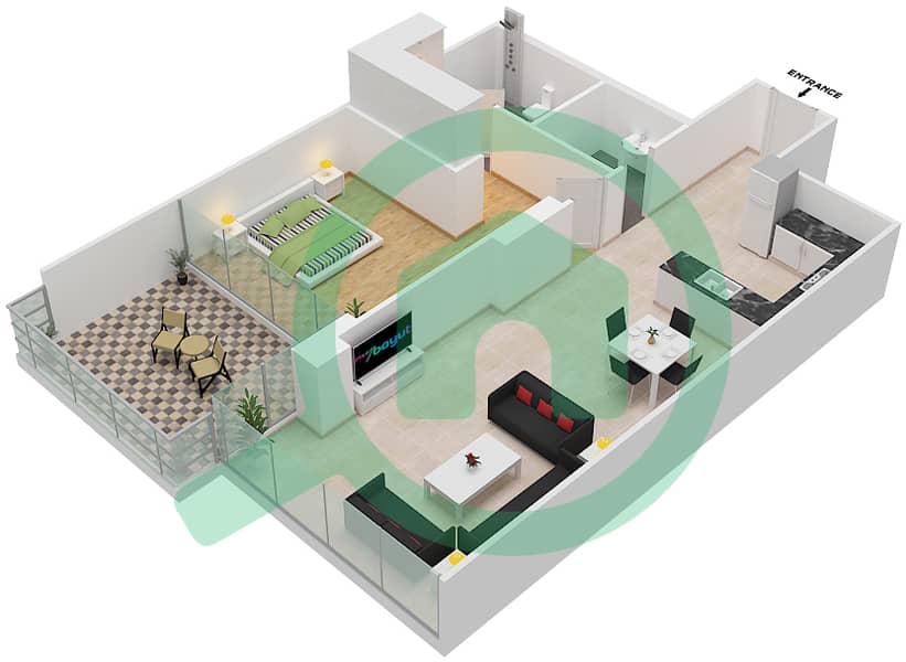 المخططات الطابقية لتصميم الوحدة 09  FLOOR 3 شقة 1 غرفة نوم - لوريتو 2B Floor 3 interactive3D