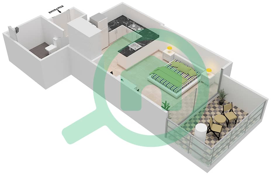 المخططات الطابقية لتصميم الوحدة 11  FLOOR 3 شقة استوديو - لوريتو 2B Floor 3 interactive3D