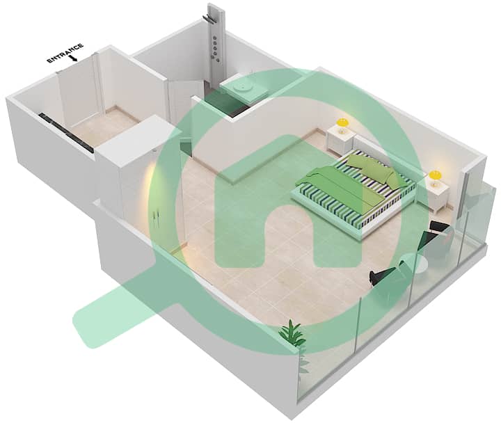 المخططات الطابقية لتصميم الوحدة 02B  FLOOR 4-7 شقة استوديو - لوريتو 2B Floor 4-7 interactive3D