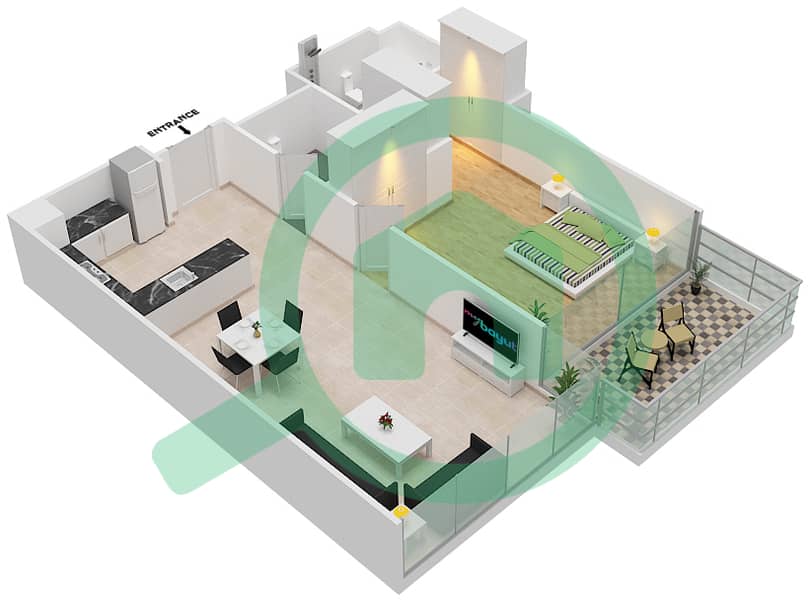 المخططات الطابقية لتصميم الوحدة 03  FLOOR 4 شقة 1 غرفة نوم - لوريتو 2B Floor 4 interactive3D
