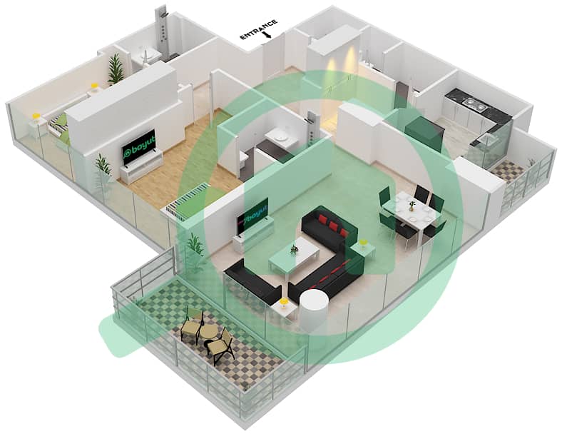 洛雷托公寓2B楼 - 2 卧室公寓单位02A  FLOOR 5戶型图 Floor 5 interactive3D