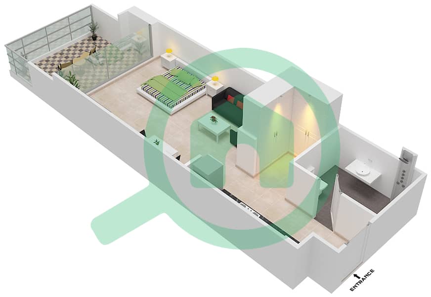 المخططات الطابقية لتصميم الوحدة 05   FLOOR 4-6 شقة استوديو - لوريتو 2B Floor 4-6 interactive3D
