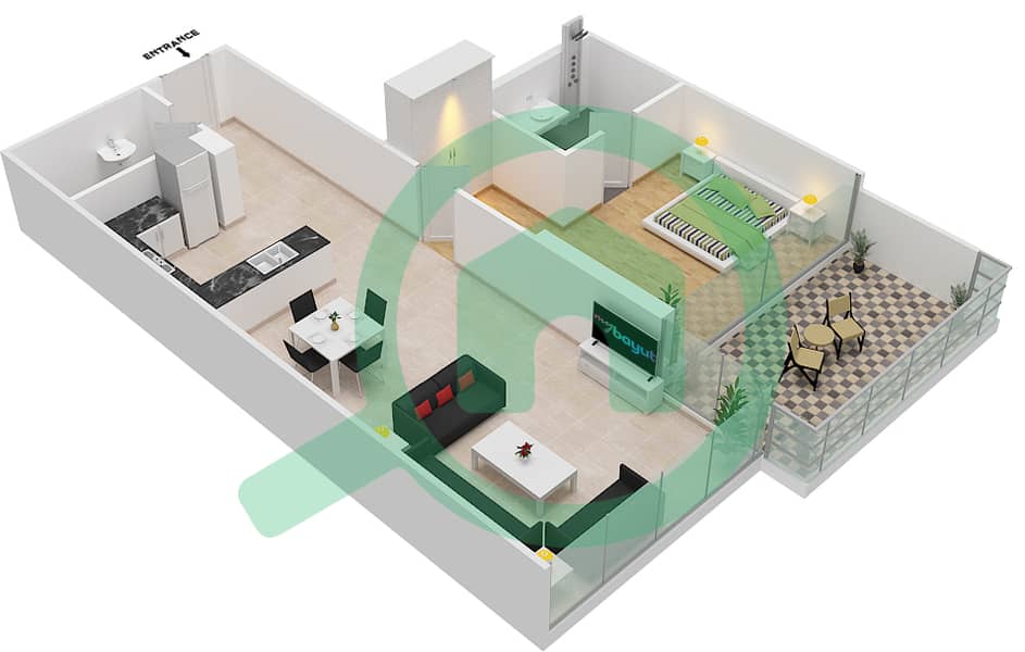 المخططات الطابقية لتصميم الوحدة 07  FLOOR 4-6 شقة 1 غرفة نوم - لوريتو 2B Floor 4-6 interactive3D