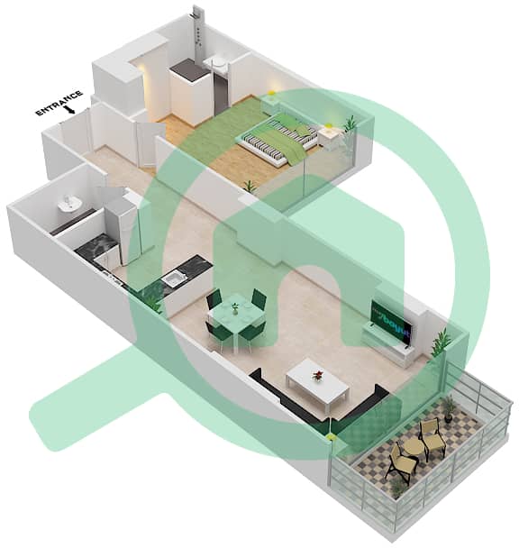 المخططات الطابقية لتصميم الوحدة 09  FLOOR 4-6 شقة 1 غرفة نوم - لوريتو 2B Floor 4-6 interactive3D