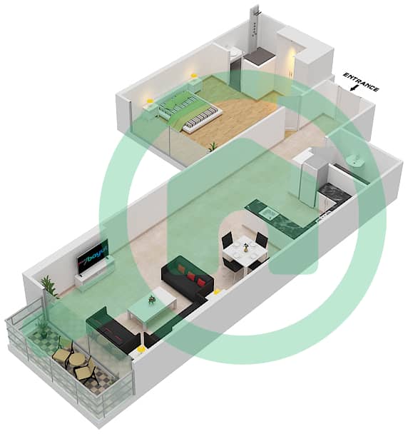 المخططات الطابقية لتصميم الوحدة 08  FLOOR 4-6 شقة 1 غرفة نوم - لوريتو 2B Floor 4-6 interactive3D