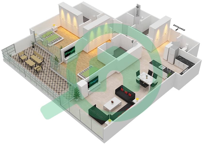 المخططات الطابقية لتصميم الوحدة 11  FLOOR 4 شقة 2 غرفة نوم - لوريتو 2B Floor 4 interactive3D