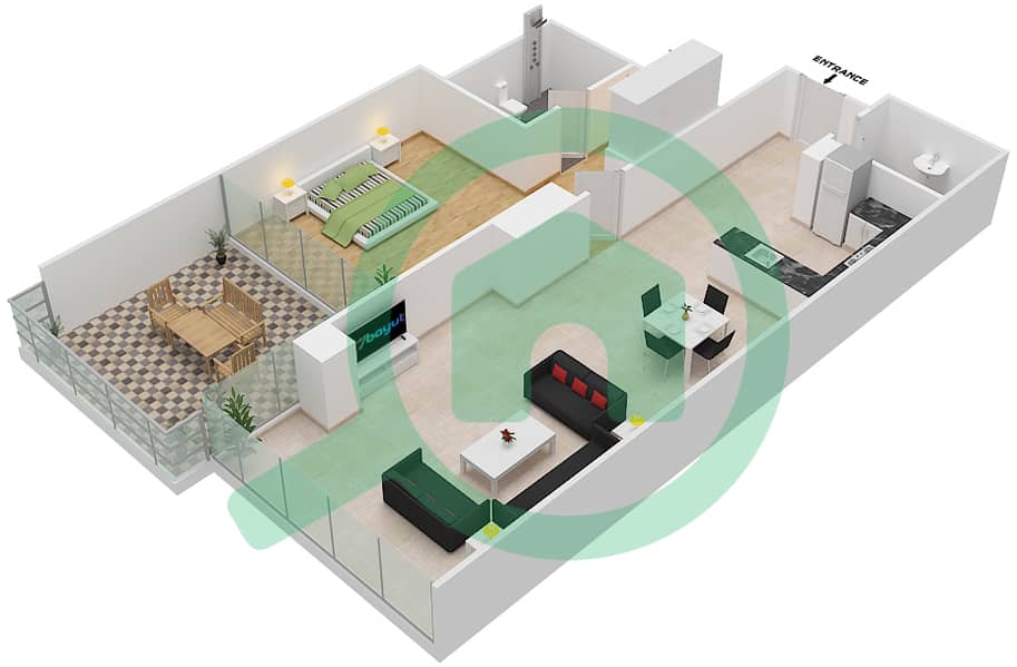 المخططات الطابقية لتصميم الوحدة 10  FLOOR 4-6 شقة 1 غرفة نوم - لوريتو 2B Floor 4-6 interactive3D