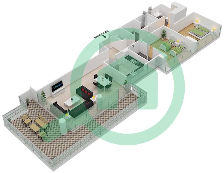 المخططات الطابقية لتصميم الوحدة 01  FLOOR 5 شقة 2 غرفة نوم - لوريتو 2B Floor 5 interactive3D