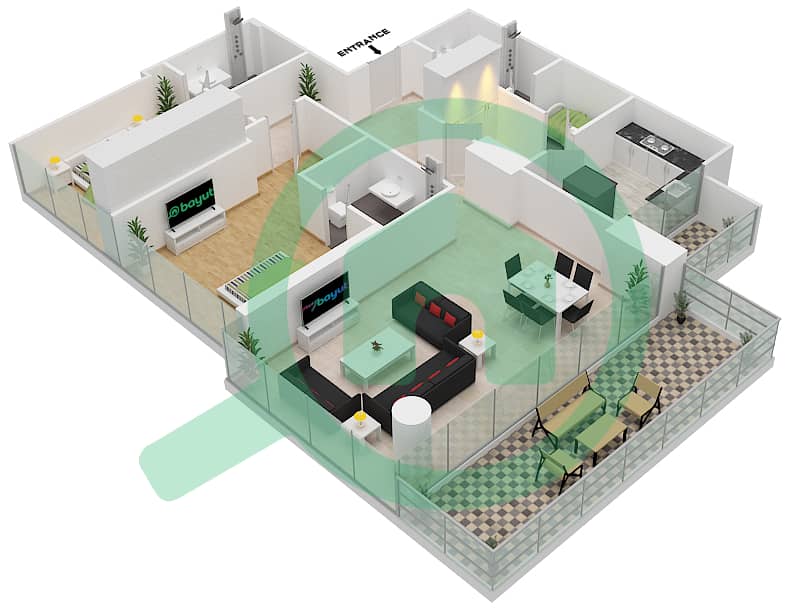 المخططات الطابقية لتصميم الوحدة 02A  FLOOR 6 شقة 2 غرفة نوم - لوريتو 2B Floor 6 interactive3D