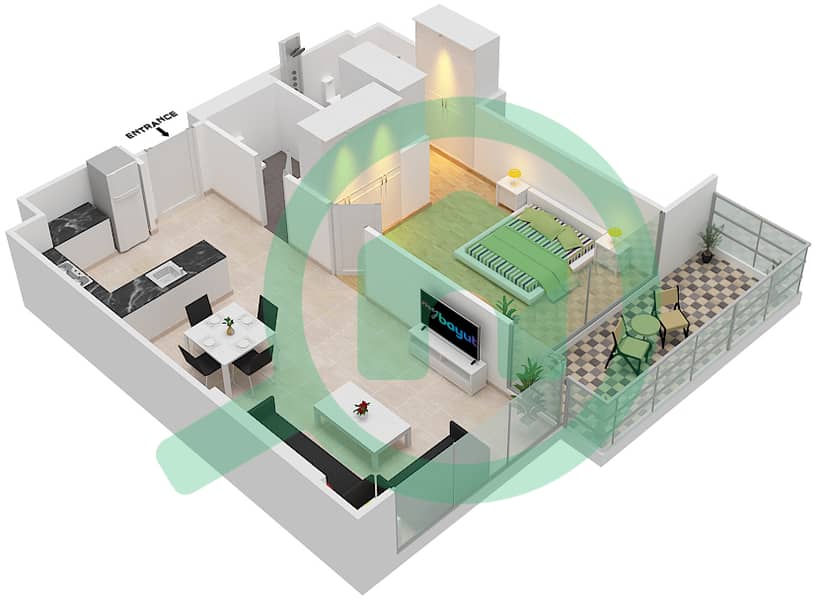 المخططات الطابقية لتصميم الوحدة 03  FLOOR 6 شقة 1 غرفة نوم - لوريتو 2B Floor 6 interactive3D
