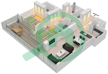 المخططات الطابقية لتصميم الوحدة 11  FLOOR 6 شقة 2 غرفة نوم - لوريتو 2B