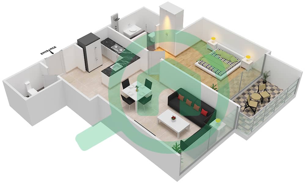 المخططات الطابقية لتصميم الوحدة 12A  FLOOR 6 شقة 1 غرفة نوم - لوريتو 2B Floor 6 interactive3D