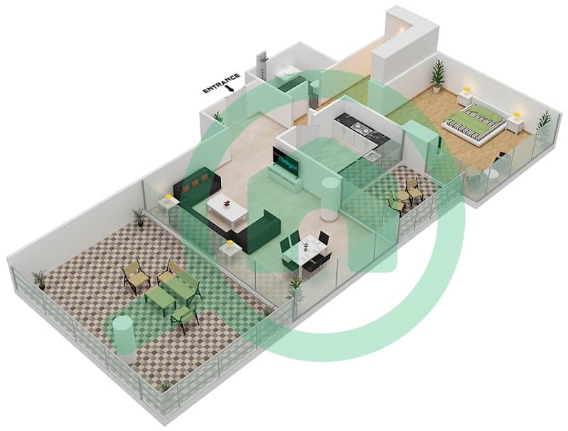 المخططات الطابقية لتصميم الوحدة 01A  FLOOR 7 شقة 1 غرفة نوم - لوريتو 2B Floor 7 interactive3D