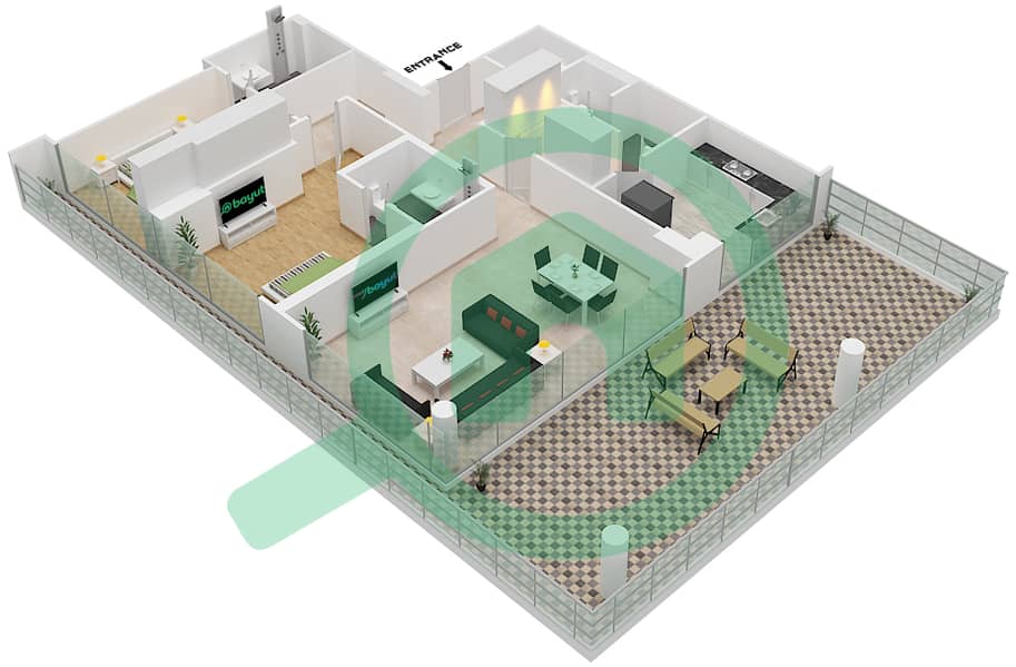 المخططات الطابقية لتصميم الوحدة 02A  FLOOR 7 شقة 2 غرفة نوم - لوريتو 2B Floor 7 interactive3D