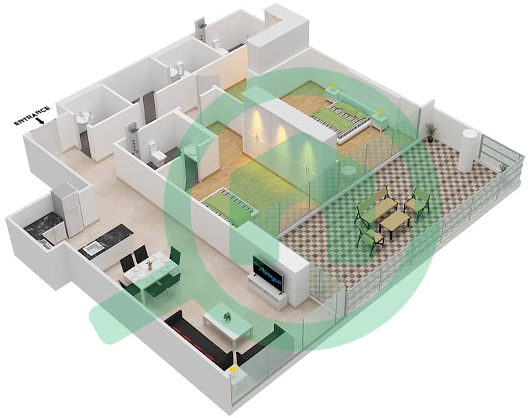 Лорето 2Б - Апартамент 2 Cпальни планировка Единица измерения 04   FLOOR 7-8 Floor 7-8 interactive3D