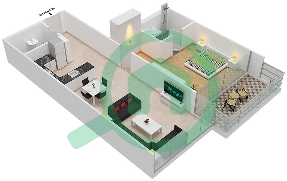المخططات الطابقية لتصميم الوحدة 05  FLOOR 7-8 شقة 1 غرفة نوم - لوريتو 2B Floor 7-8 interactive3D