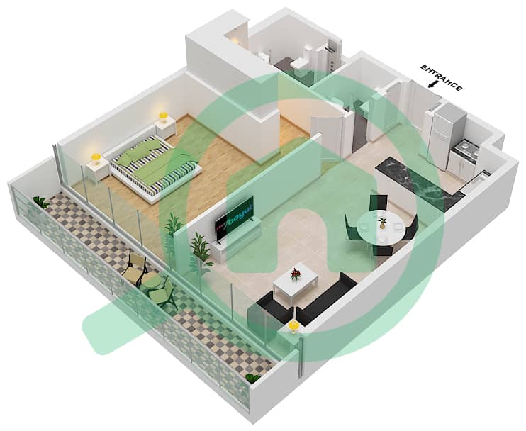 Amalia Residences - 1 Bedroom Apartment Type 1-B FLOOR 1-7 Floor plan interactive3D