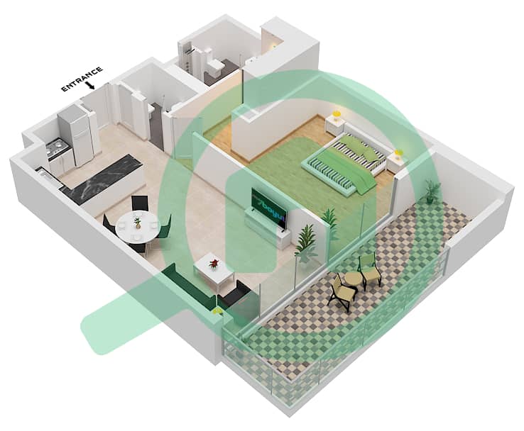 المخططات الطابقية لتصميم النموذج 1-C FLOOR 1-7 شقة 1 غرفة نوم - أماليا ريزيدنس interactive3D