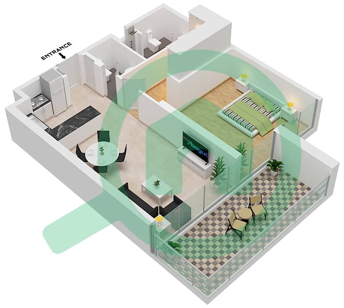 المخططات الطابقية لتصميم النموذج 1-FLOOR 1-7 شقة 1 غرفة نوم - أماليا ريزيدنس interactive3D
