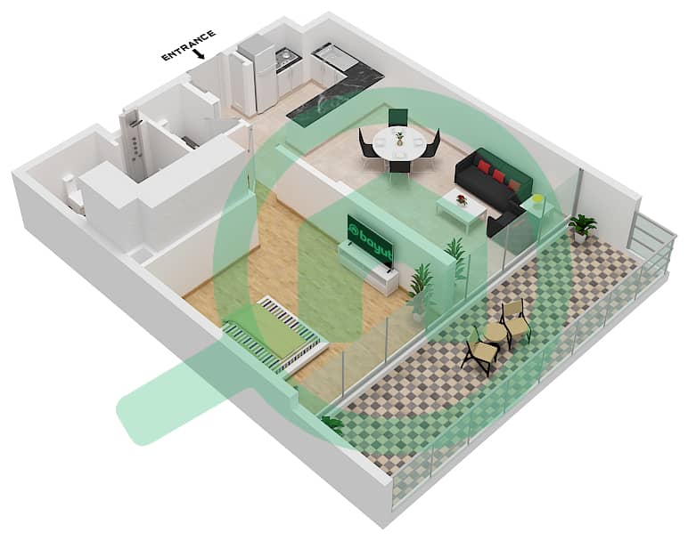 Amalia Residences - 1 Bedroom Apartment Type 1-T1 FLOOR 1-7 Floor plan interactive3D