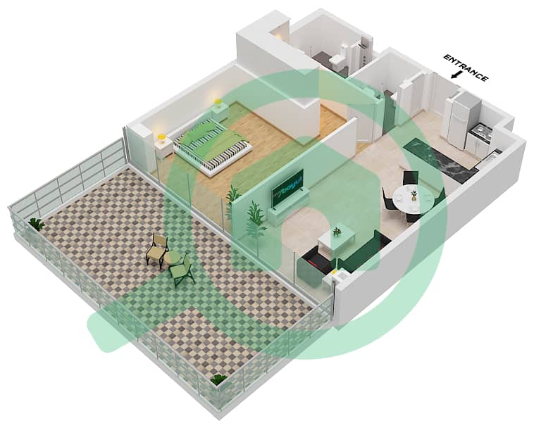 المخططات الطابقية لتصميم النموذج 1-T2 FLOOR 1-7 شقة 1 غرفة نوم - أماليا ريزيدنس interactive3D