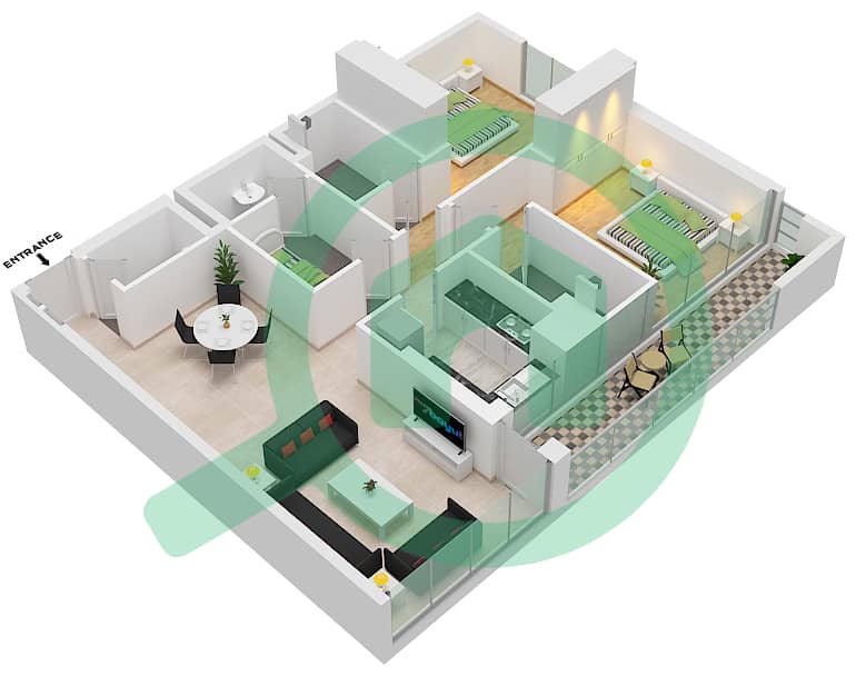 Амалия Резиденс - Апартамент 2 Cпальни планировка Тип 1-A FLOOR 1-7 interactive3D