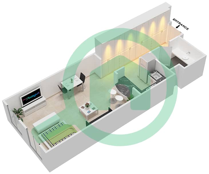 المخططات الطابقية لتصميم النموذج U شقة استوديو - بناية 183 interactive3D