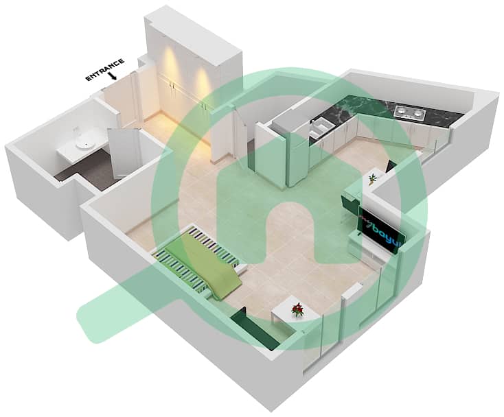 المخططات الطابقية لتصميم النموذج L شقة استوديو - بناية 183 interactive3D