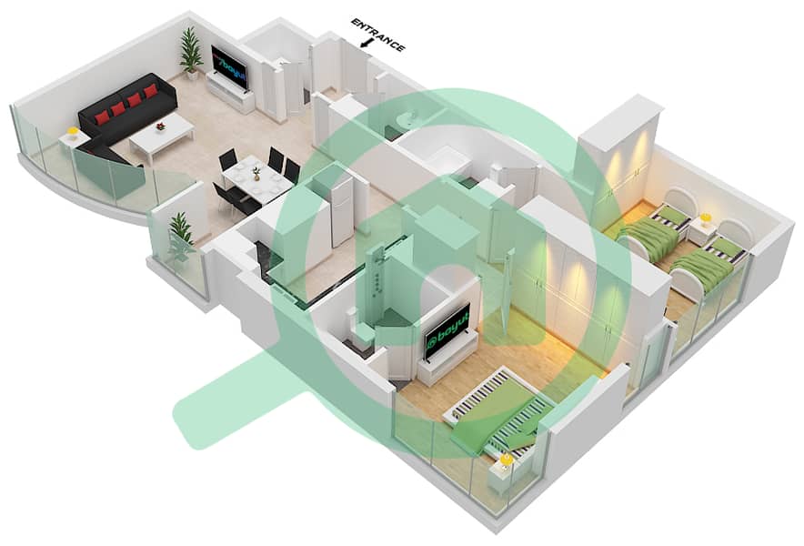 Tower C1 - 2 Bedroom Apartment Type F Floor plan interactive3D