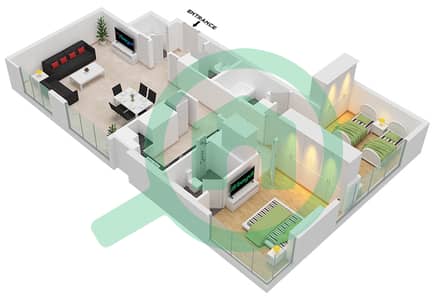 المخططات الطابقية لتصميم النموذج C شقة 2 غرفة نوم - تاور C1