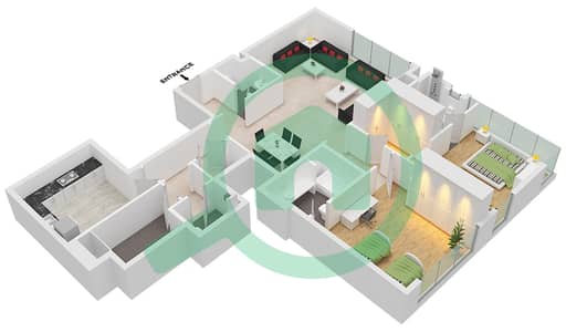 المخططات الطابقية لتصميم النموذج A1 شقة 2 غرفة نوم - تاور C1