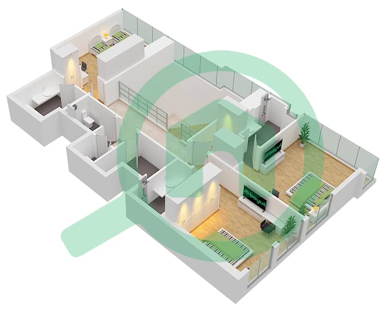 C1塔 - 4 卧室公寓类型A戶型图 Upper Floor interactive3D
